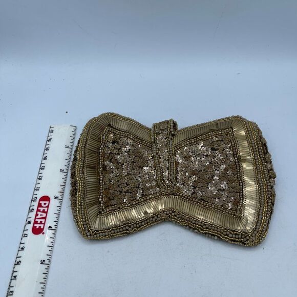 Vintage 70's Sequined Beaded Gold Bow Clusch - Picture 5 of 13